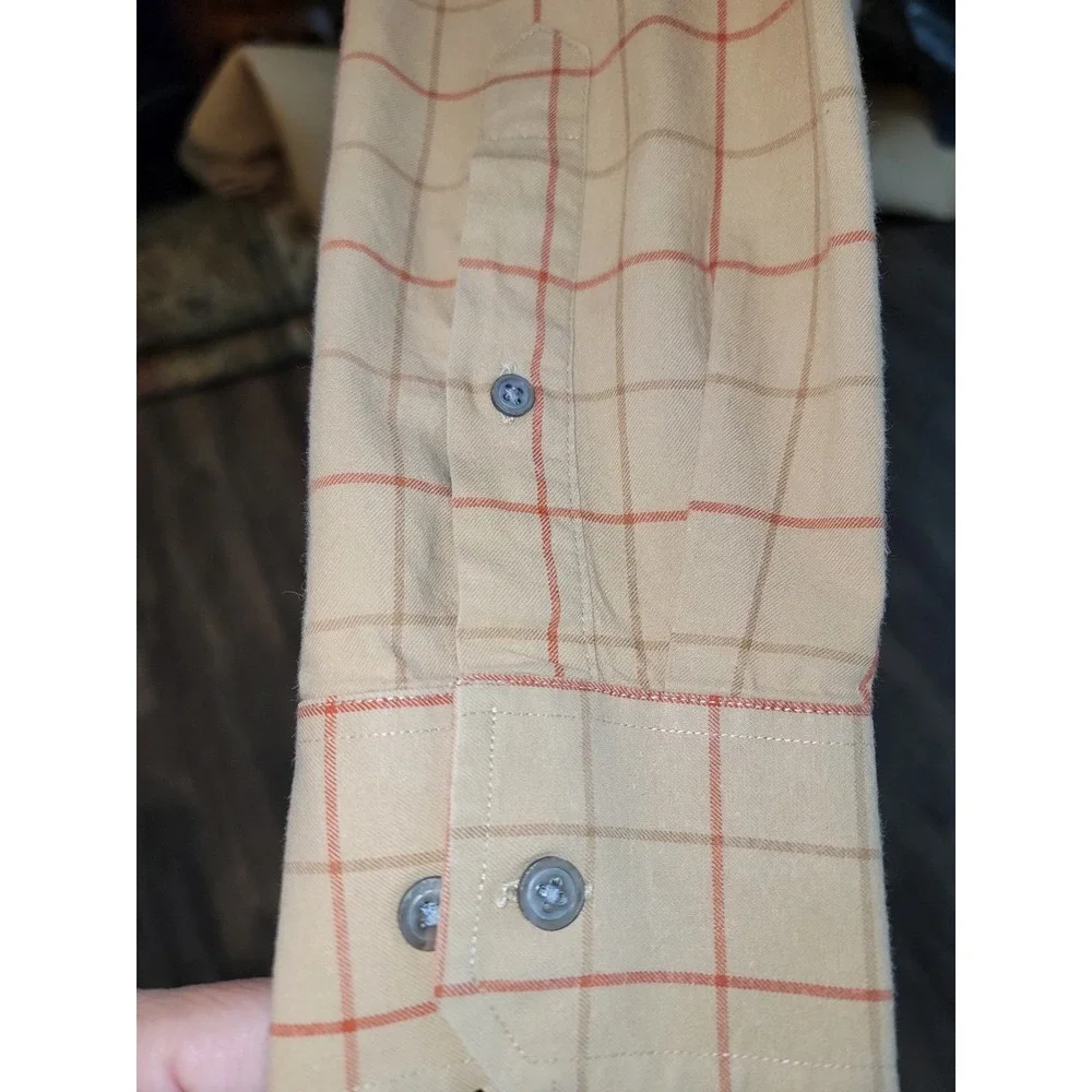 Banana Republic Mens Tan Red Windowpane Plaid Button Down Shirt Size M
